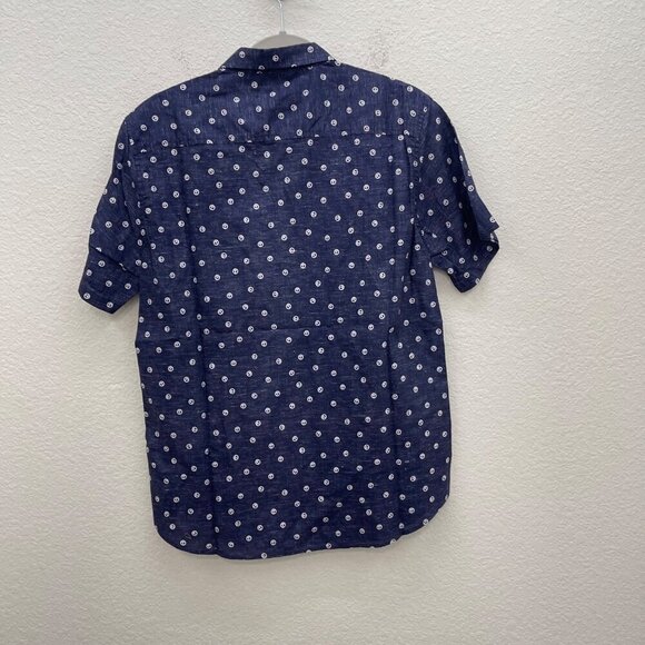 Outerknown Peace Sign Print Organic Short Sleeve Button Up Shirt Mens Small NEW - Picture 6 of 6